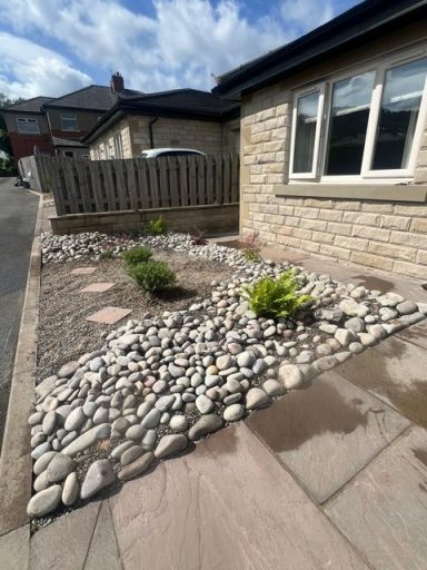 Front garden redesign using Scotch pebbles