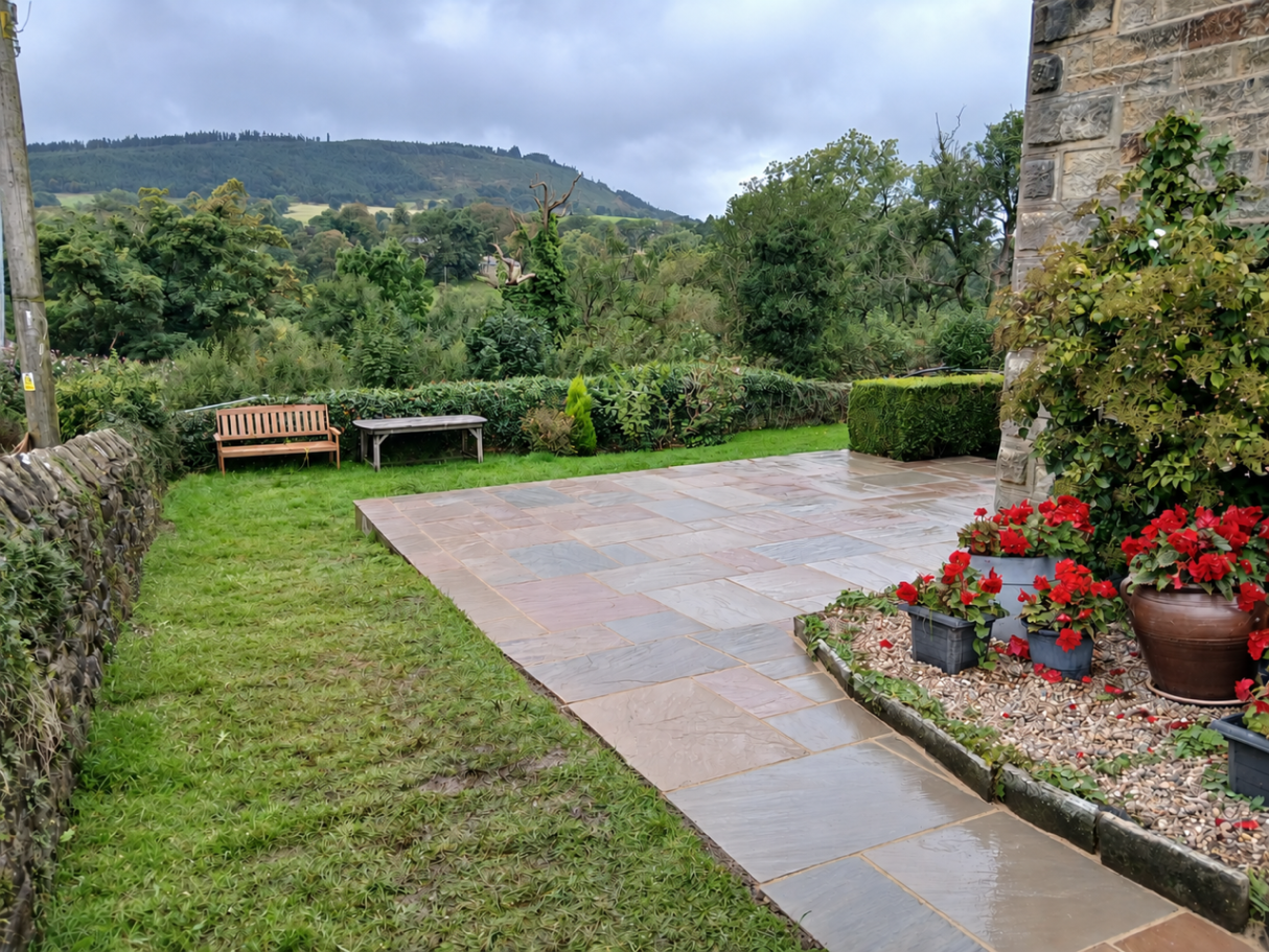 Raj sandstone path and terrace Raj sandstone path and terrace