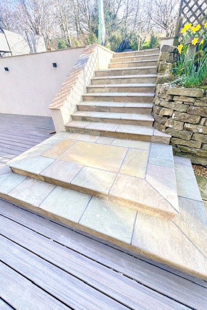 Steps built using bullnosed Raj sandstone flags