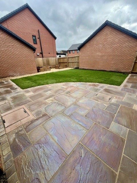 Curving Raj sandstone patio area Curving Raj Sandstone Patio area